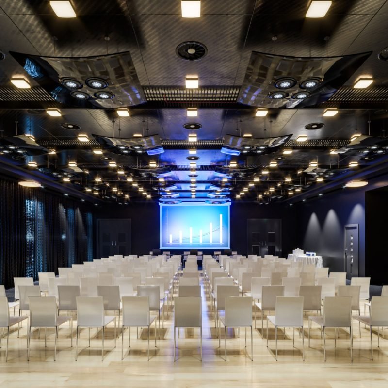 Large conference room in black and white style Large conference room in black and white style